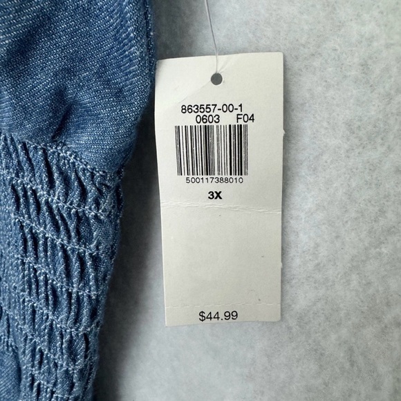 Old Navy Womens Dress Size 3X Blue Chambray Denim Midi Smocked Waist Cottagecore - Picture 2 of 16